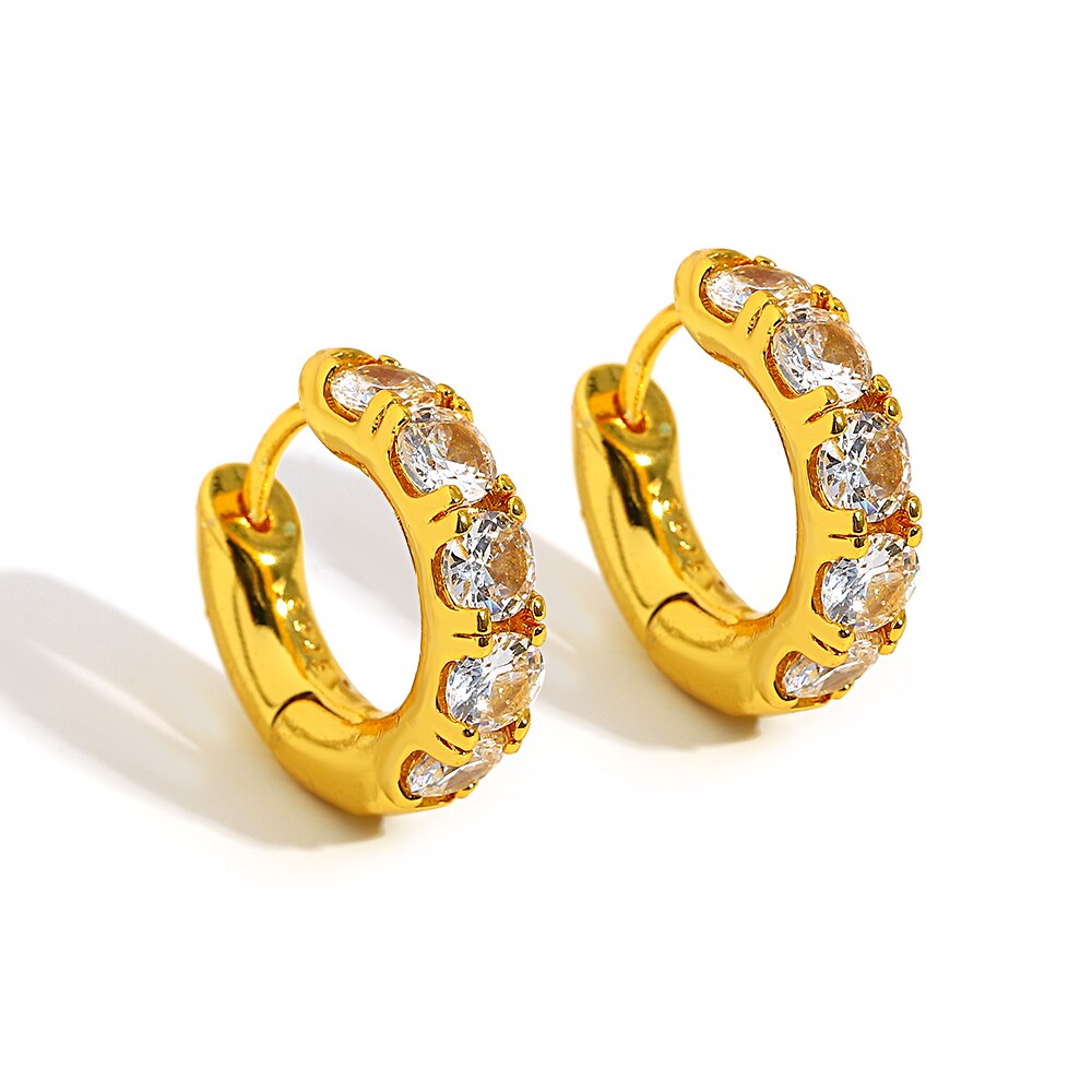 Lucia Gole: Gold Color Zircon Small Hoop Earrings - Lucia Gole