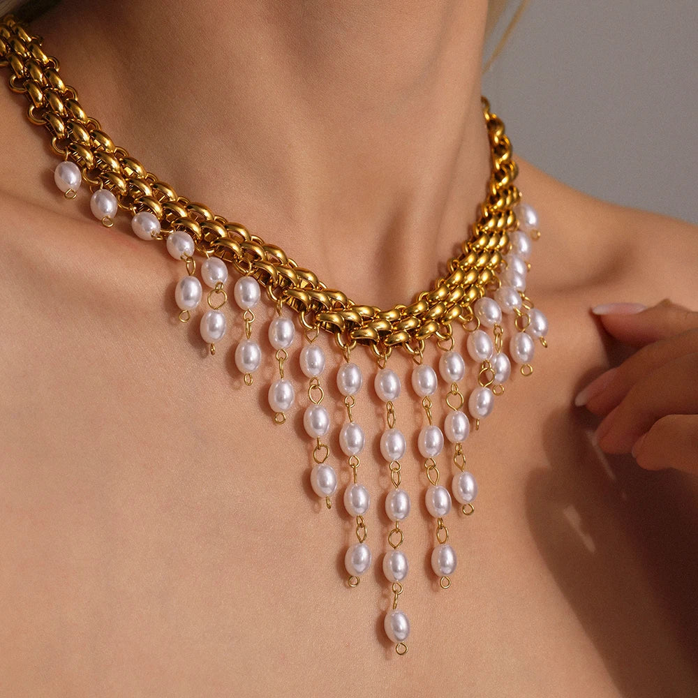 Lucia Gole Pearl Drop Gold Chain Necklace & Bracelet Set