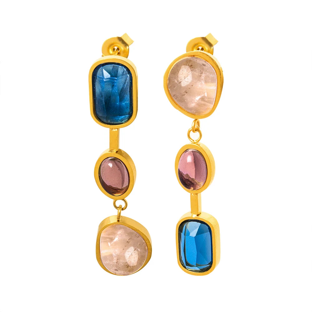 Lucia Gole - Multi Shape And Color Glass Stone Crystal Dangle Earrings