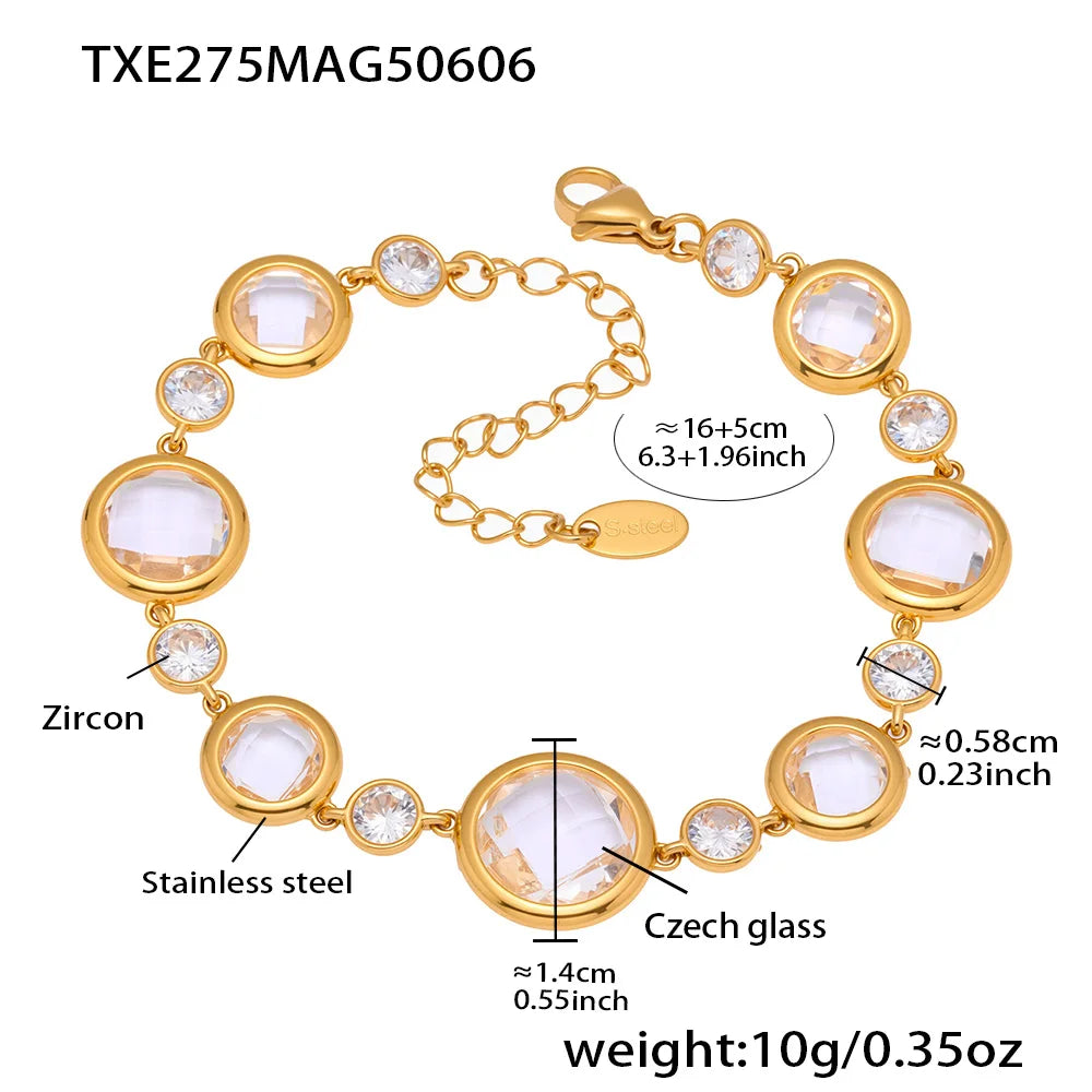 Lucia Gole Oval Czech Crystal Bracelet – 18K Gold Plated Stainless Steel Luxury Jewelry