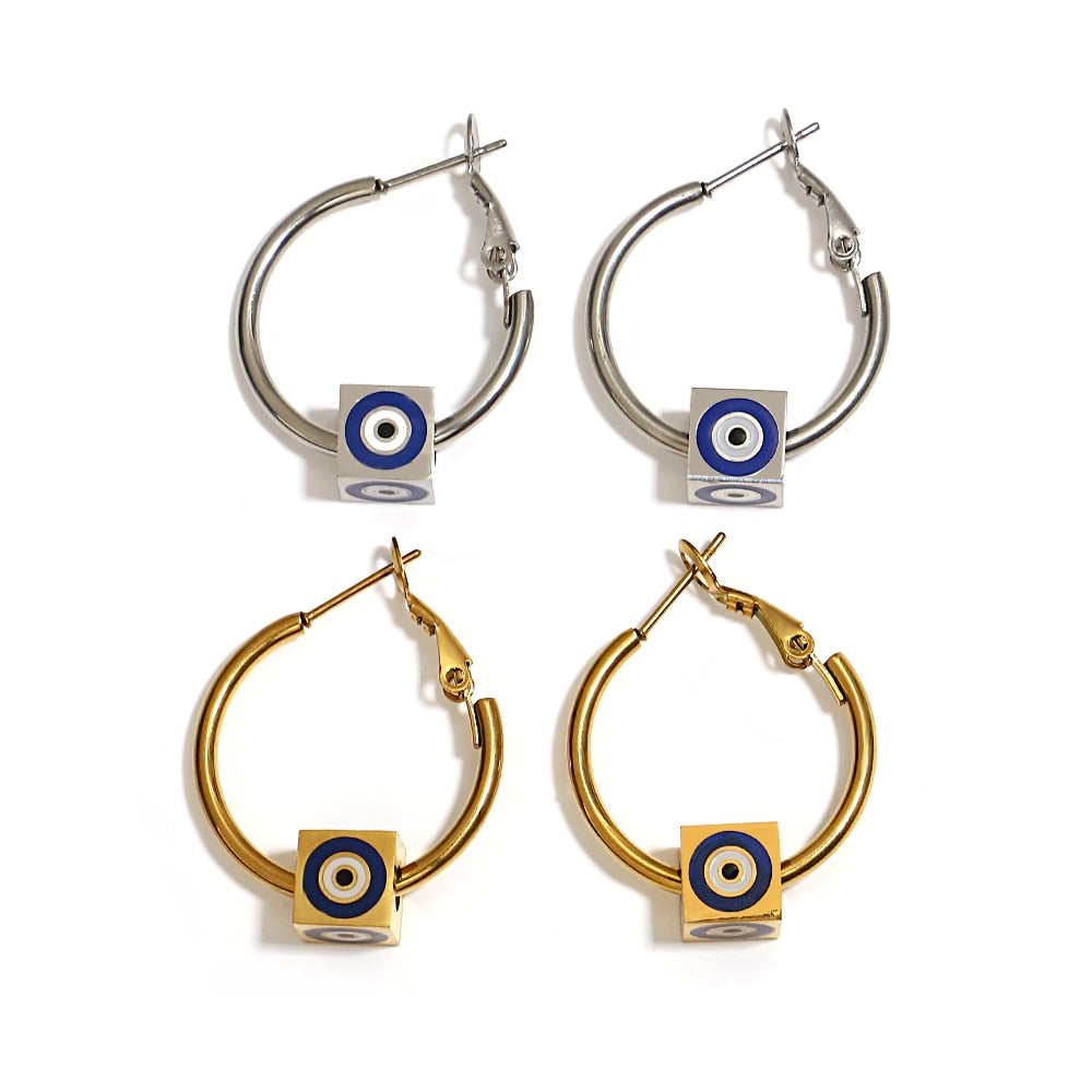 Lucia Gole Stainless Steel Devil Eye Cube Pendant Earrings - Lucia Gole