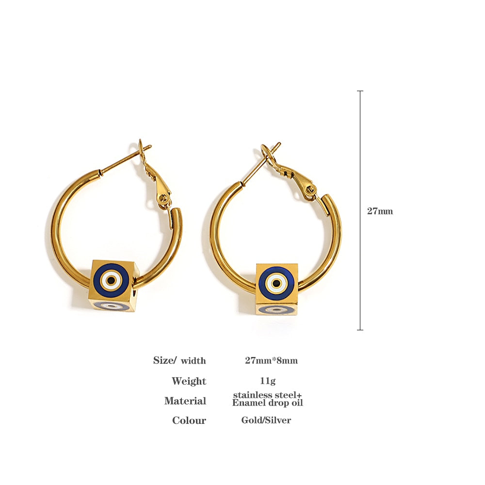 Lucia Gole Stainless Steel Devil Eye Cube Pendant Earrings - Lucia Gole