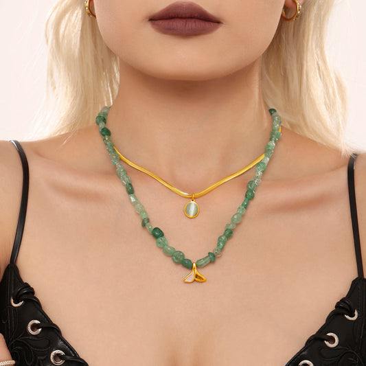 Lucia Gole - Green Beaded Necklace with Gold Pendant
