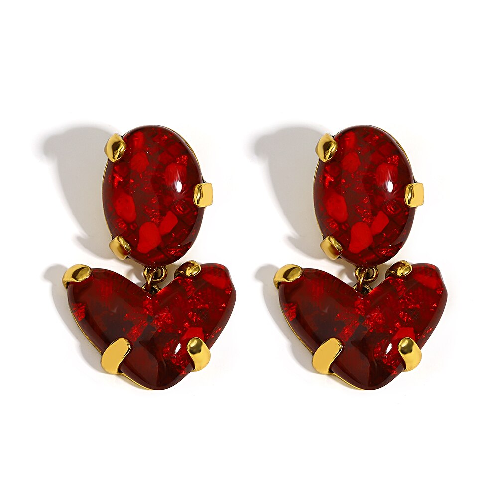 Lucia Gole: Vintage Red Rhinestone Love Heart Drop Earrings - Lucia Gole