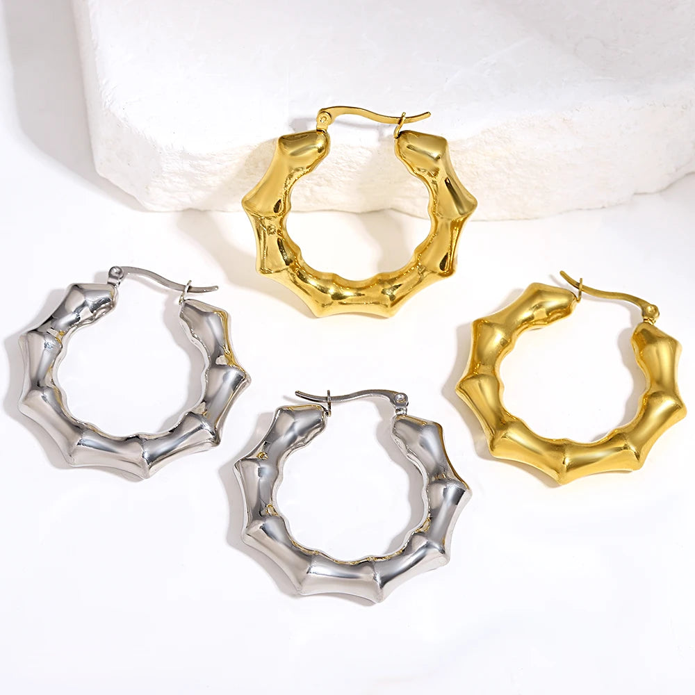 Lucia Gole: Punk Gold Plated Chunky Bamboo Hoop Earrings - Lucia Gole