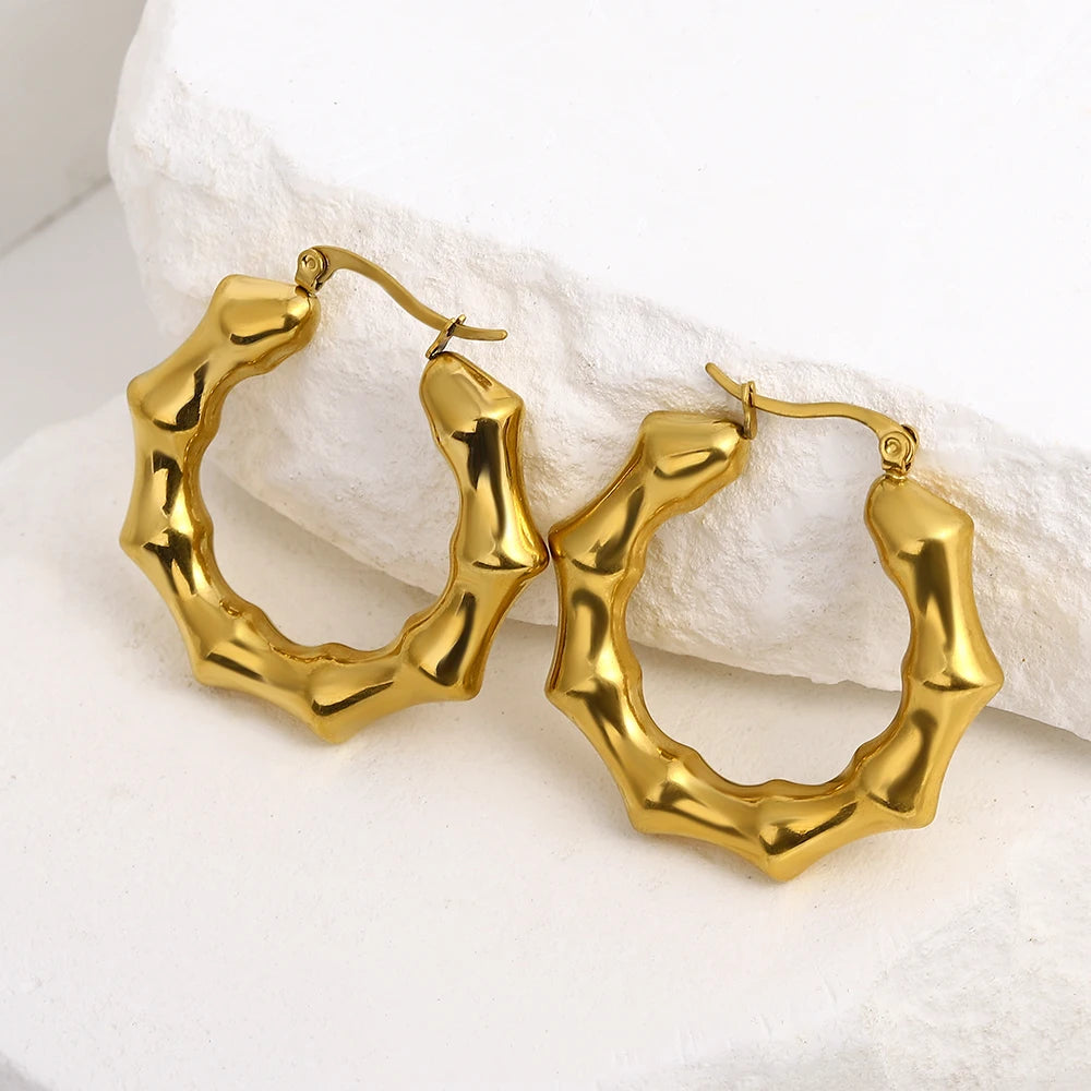 Lucia Gole: Punk Gold Plated Chunky Bamboo Hoop Earrings - Lucia Gole