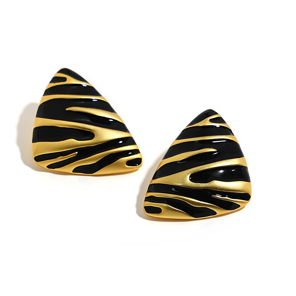 AENSOA Retro Black Enamel Zebra Triangle Large Stud Earrings for Women Vintage Metal Geometric Earring Jewelry 2023 New France - Lucia Gole