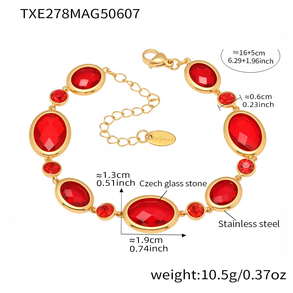 Lucia Gole Oval Czech Crystal Bracelet – 18K Gold Plated Stainless Steel Luxury Jewelry