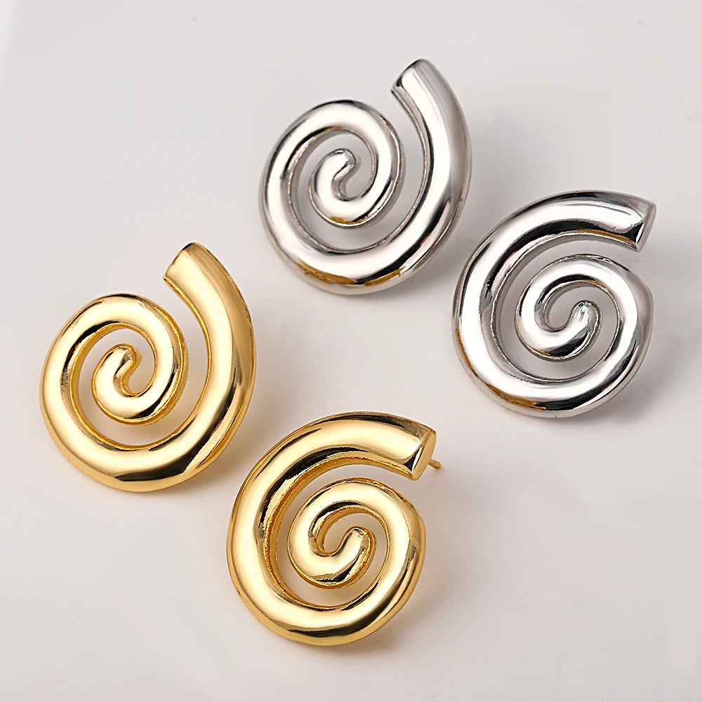 AENSOA Irregular Glossy Spiral Metal Stud Earrings Unique Vintage Gold Plated Multi-layered Circles Big Earring for Women Girl - Lucia Gole