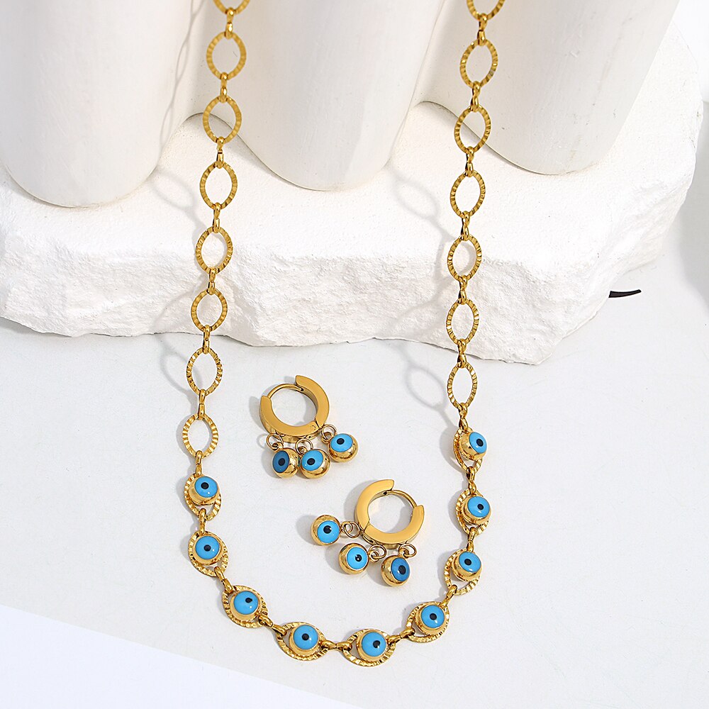 Lucia Gole: Turkish Evil Eye Collar Necklace & Earrings Set - Lucia Gole