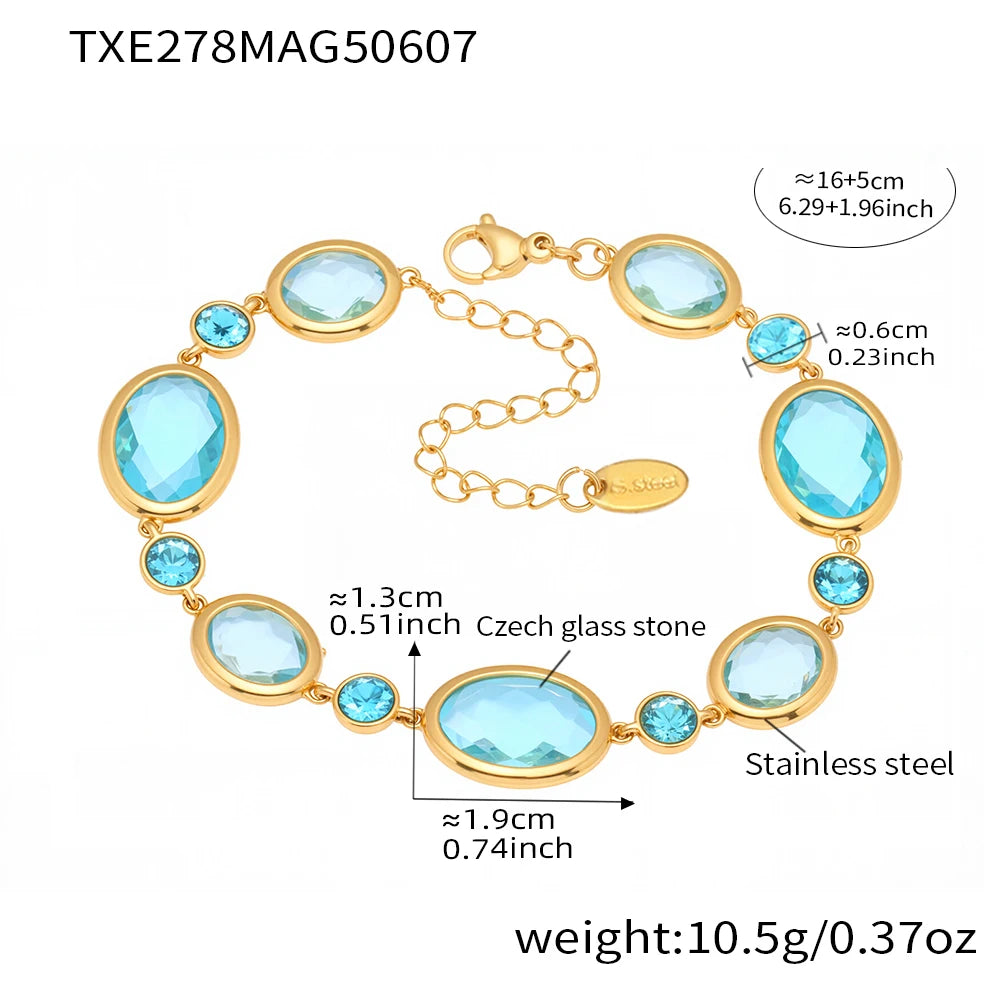 Lucia Gole Oval Czech Crystal Bracelet – 18K Gold Plated Stainless Steel Luxury Jewelry