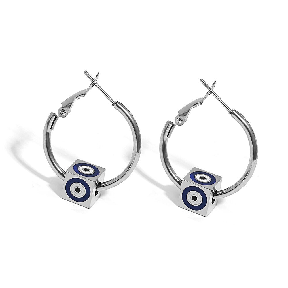 Lucia Gole Stainless Steel Devil Eye Cube Pendant Earrings - Lucia Gole