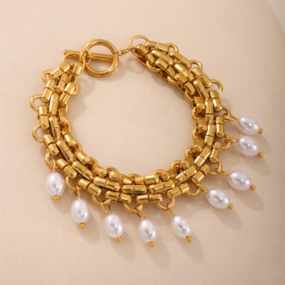 Lucia Gole Pearl Drop Gold Chain Necklace & Bracelet Set