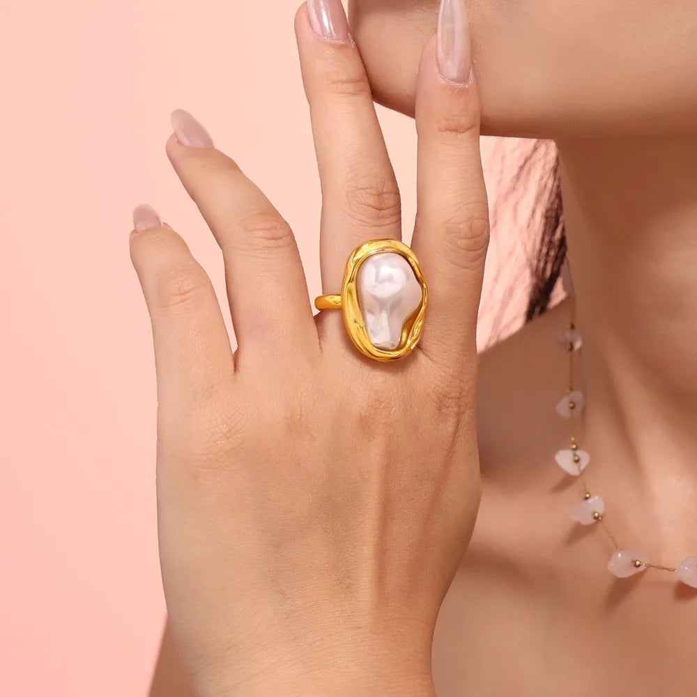 Lucia Gole - Baroque Pearl Stainless Steel Rings