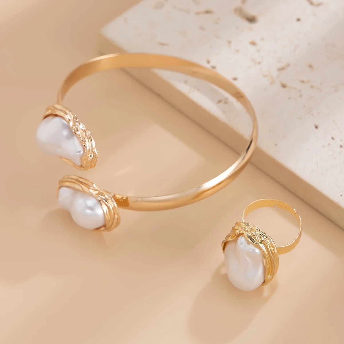 Lucia Gole -  Chunky Pearl Bracelet Ring Set