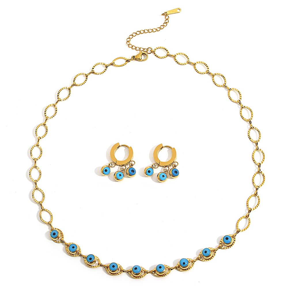 Lucia Gole: Turkish Evil Eye Collar Necklace & Earrings Set - Lucia Gole