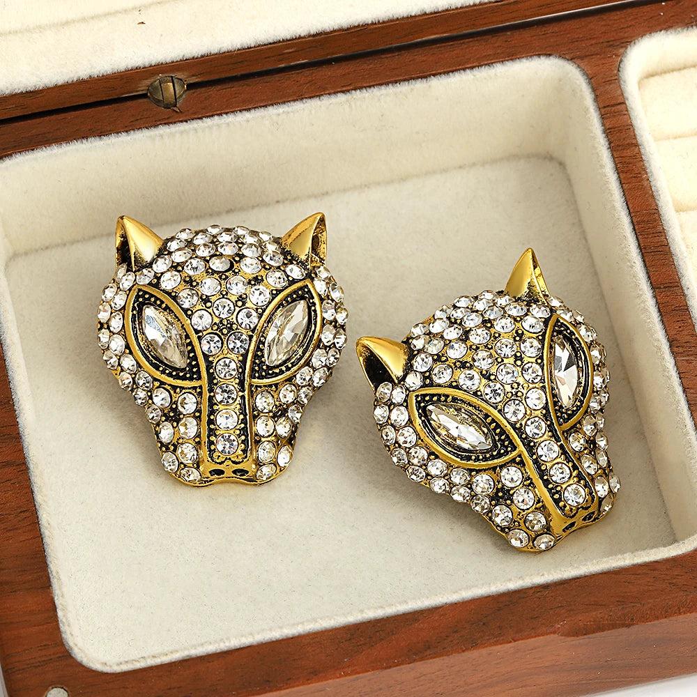 AENSOA Classic Leopard Crystal Big Stud Earrings for Women Fashion Delicate Jewelry Punk Style 18K Gold Plated Animal Earrings - Lucia Gole