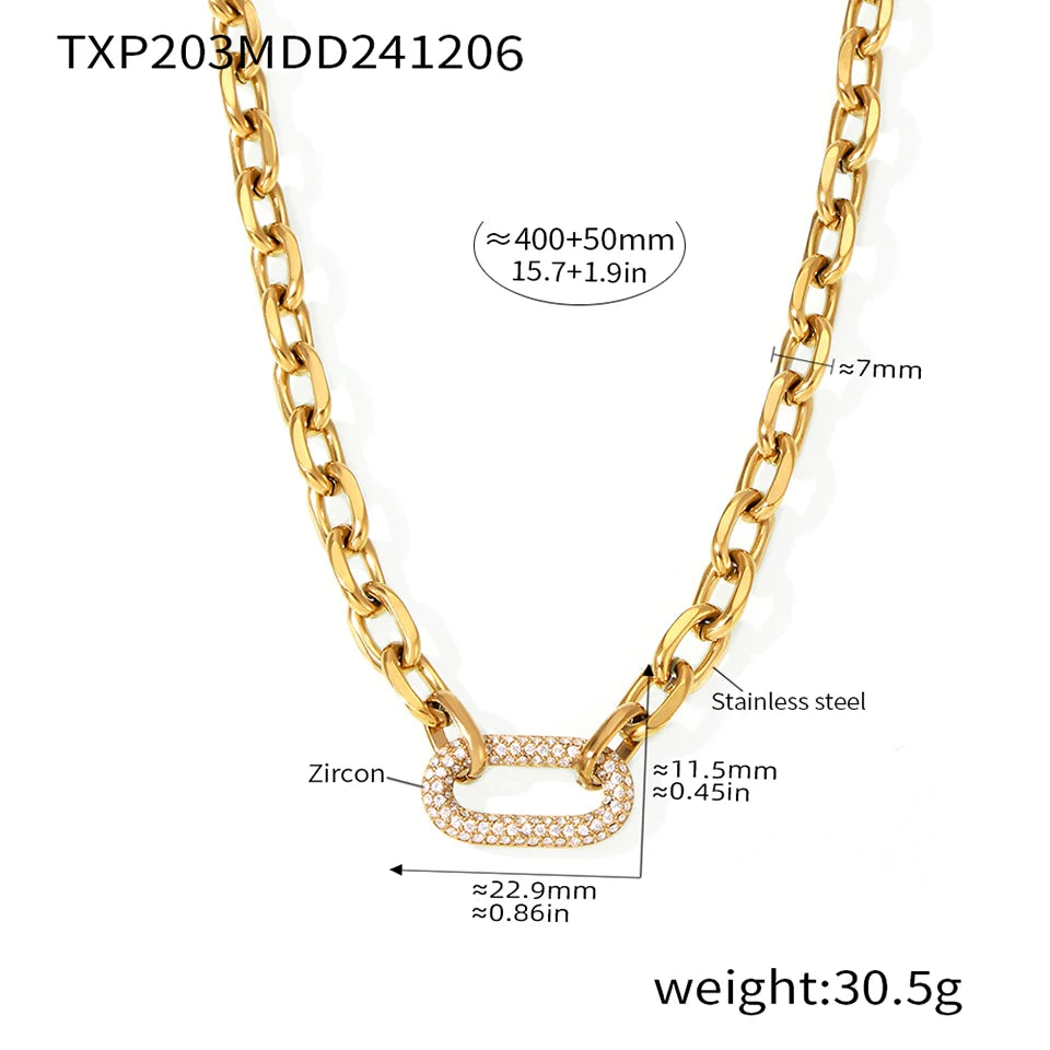 Lucia Gole  Gold Plated Hip-Hop Chain Set – Stainless Steel Necklace & Bracelet with Zircon Pendant