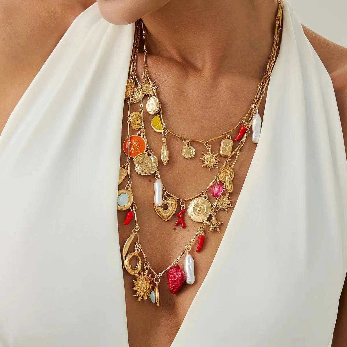 Lucia Gole – 3-Piece Sun & Love Heart Tassel Pendant Necklace