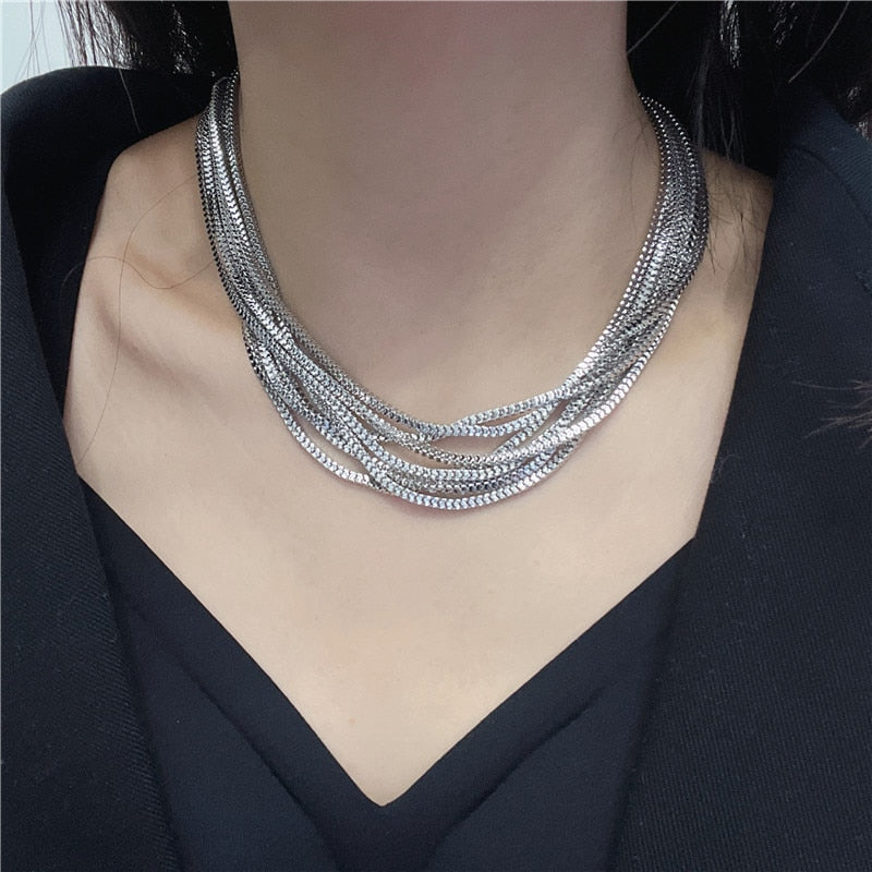 Lucia Gole: Multilayer Charm Thin Chain Choker Necklace - Lucia Gole