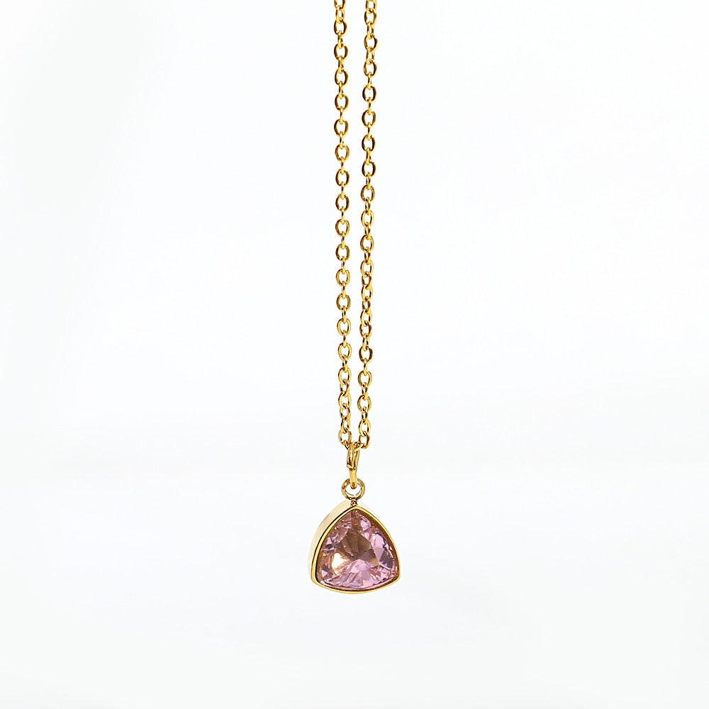 Lucia Gole: Trendy Stainless Steel Triangle Crystal Pendant Necklace - Lucia Gole