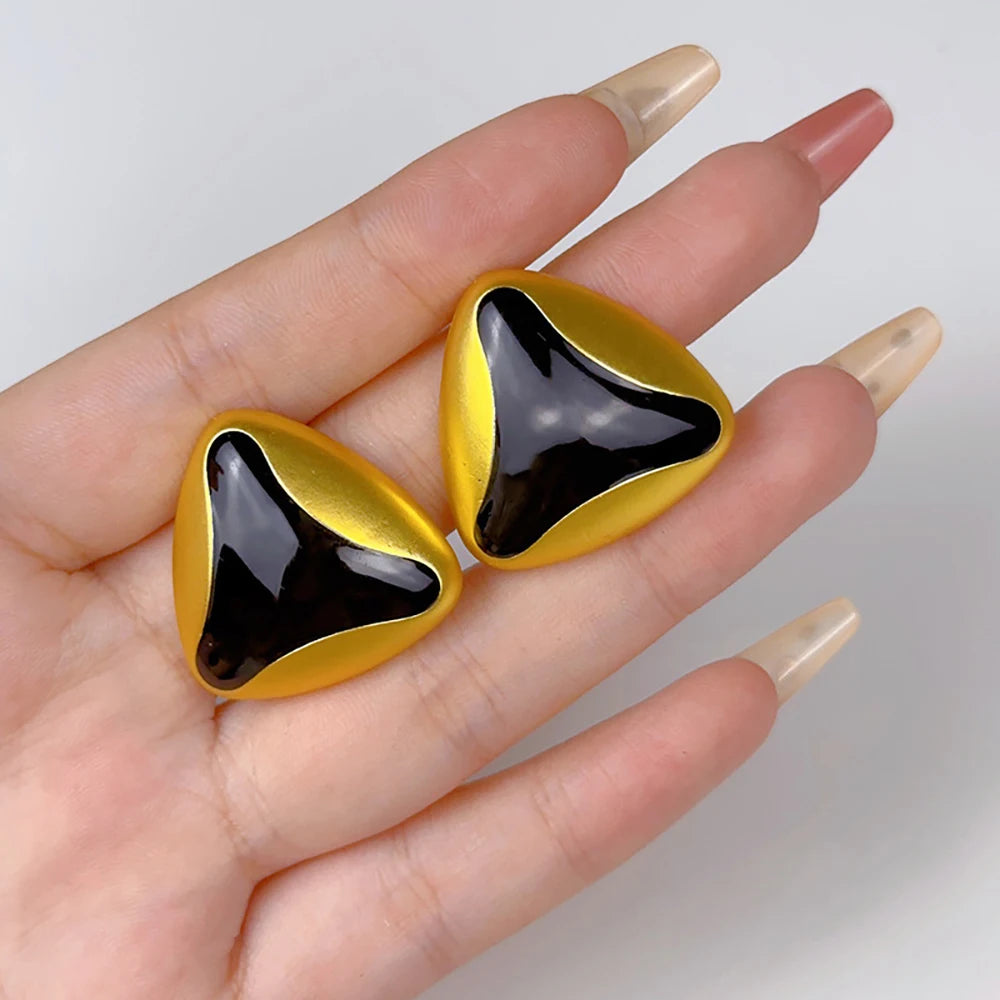 AENSOA Vintage Black Enamel Triangle Geometric Big Stud Earrings Retro Earring for Women Girls Gold Plated Party Trendy Jewelry - Lucia Gole