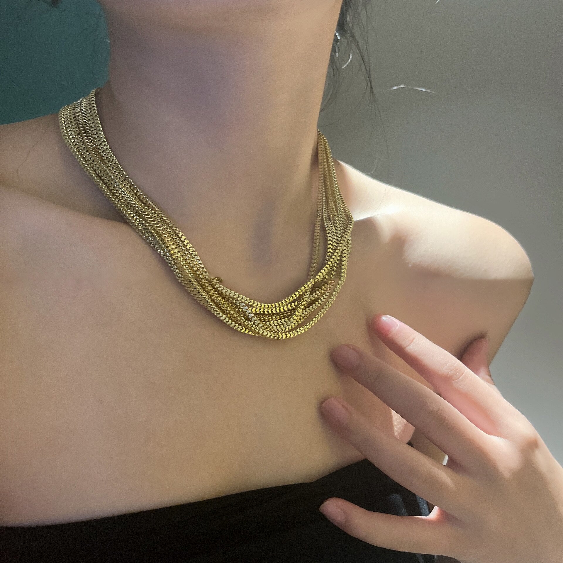 Lucia Gole: Multilayer Charm Thin Chain Choker Necklace - Lucia Gole