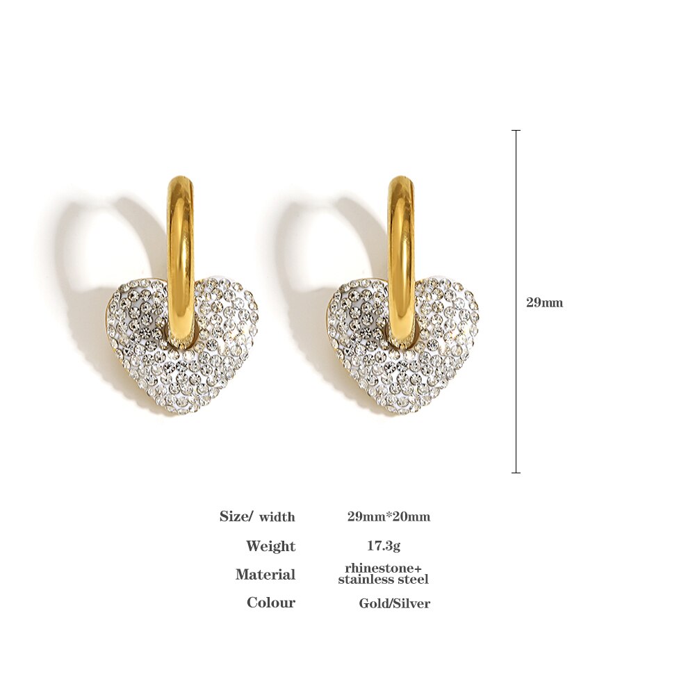 Lucia Gole: Rhinestones Heart Charm Hoop Earrings - Lucia Gole