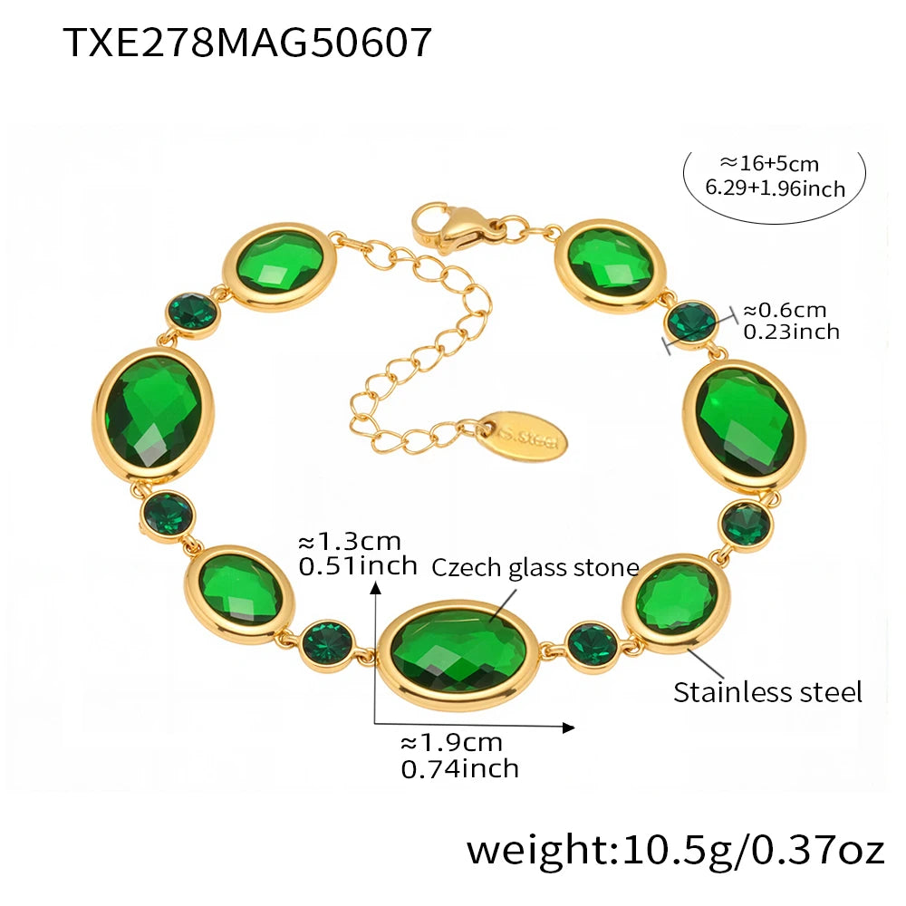 Lucia Gole Oval Czech Crystal Bracelet – 18K Gold Plated Stainless Steel Luxury Jewelry