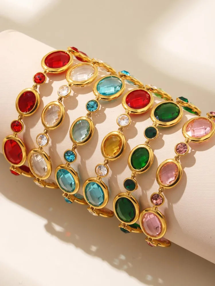 Lucia Gole Oval Czech Crystal Bracelet – 18K Gold Plated Stainless Steel Luxury Jewelry