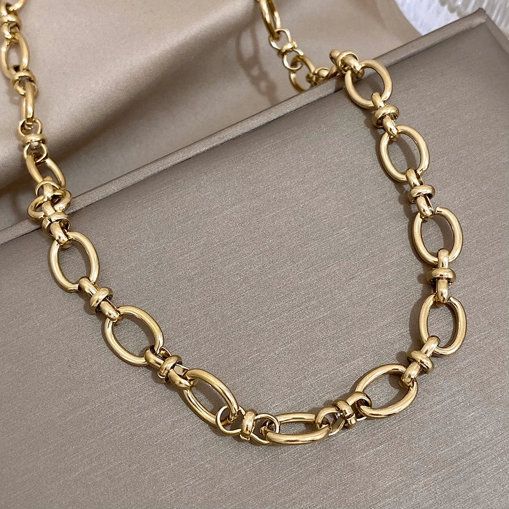 AENSOA New In Punk Chunky Chains Stainless Steel Bracelets Necklaces Set for Women Gold Plated Waterproof Statement Jewelry Sets - Lucia Gole