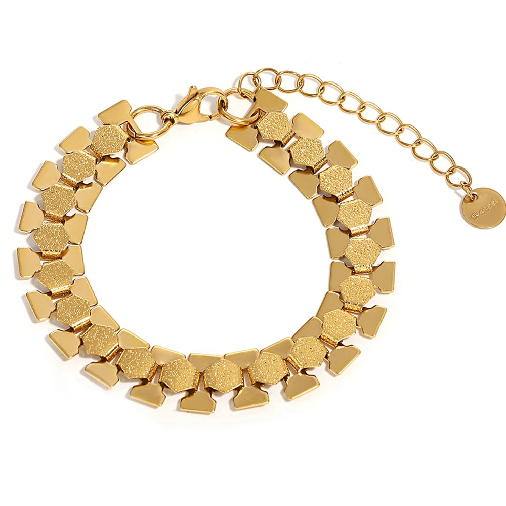 AENSOA 316L Stainless Steel Hexagon Buckle Geometric Chain Wide Bracelet Vintage Jewelry Unique Exaggerated Gold Plated Bracelet - Lucia Gole