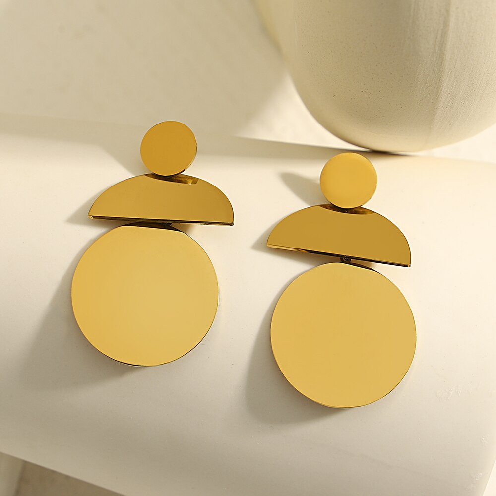 Lucia Gole: Gold Color Geometric Drop Earrings - Stainless Steel - Lucia Gole