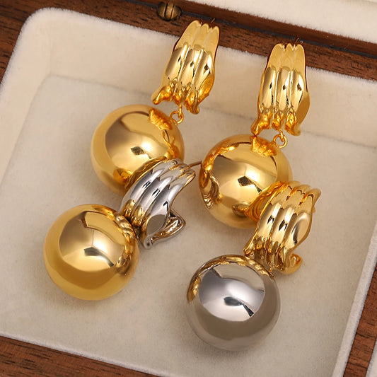 AENSOA Two-Tone Gold Silver Color Ball Pendant Hanging Earrings for Women Unique Design Fancy Bead Drop Earring Fashion Jewelry - Lucia Gole