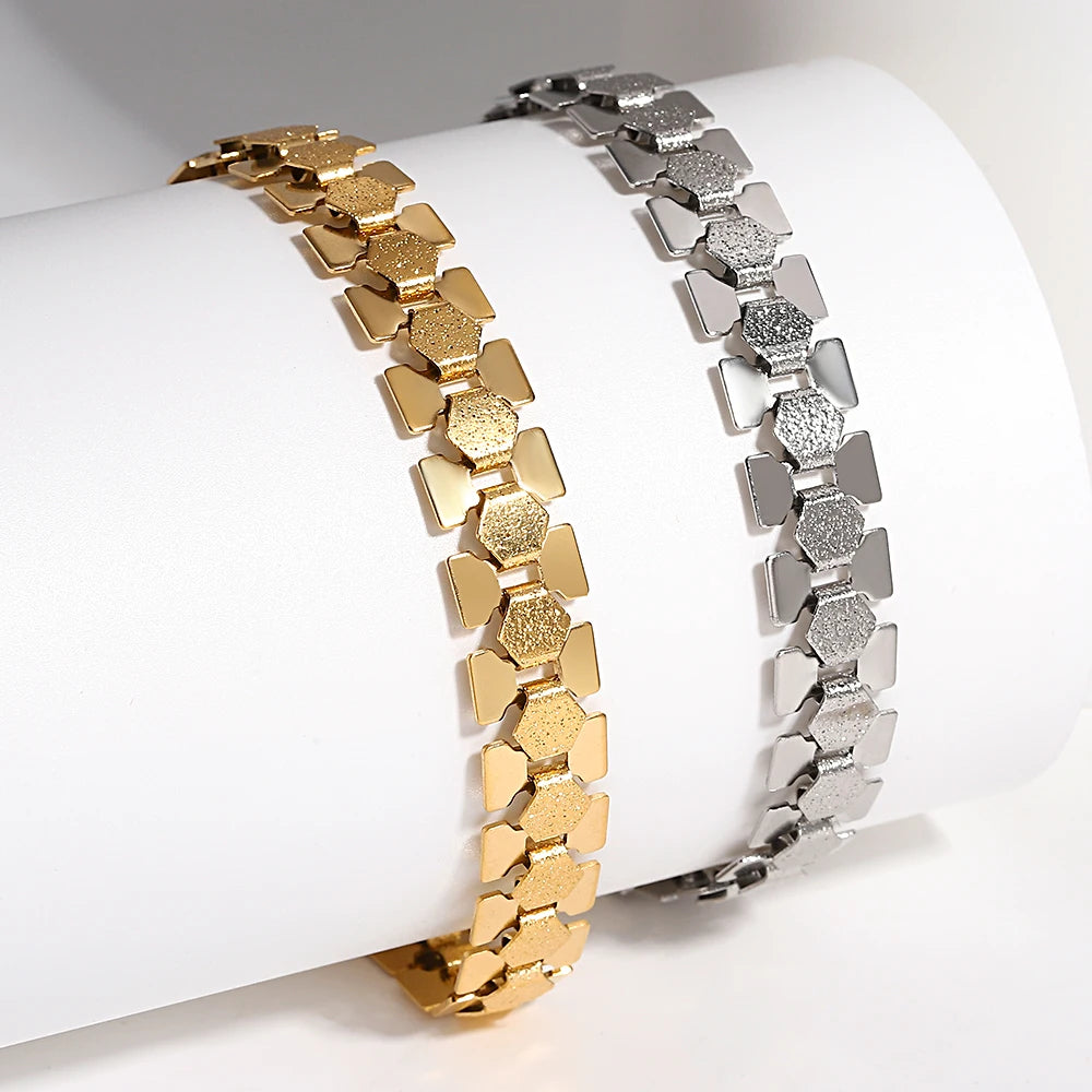 AENSOA 316L Stainless Steel Hexagon Buckle Geometric Chain Wide Bracelet Vintage Jewelry Unique Exaggerated Gold Plated Bracelet - Lucia Gole