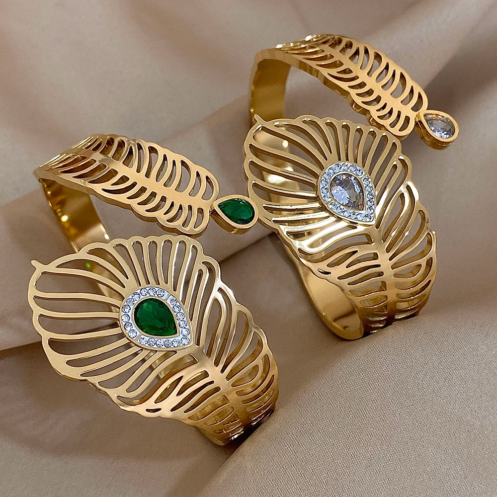 Lucia Gole: Hollow Leaves Rhinestone Cuff Bracelet