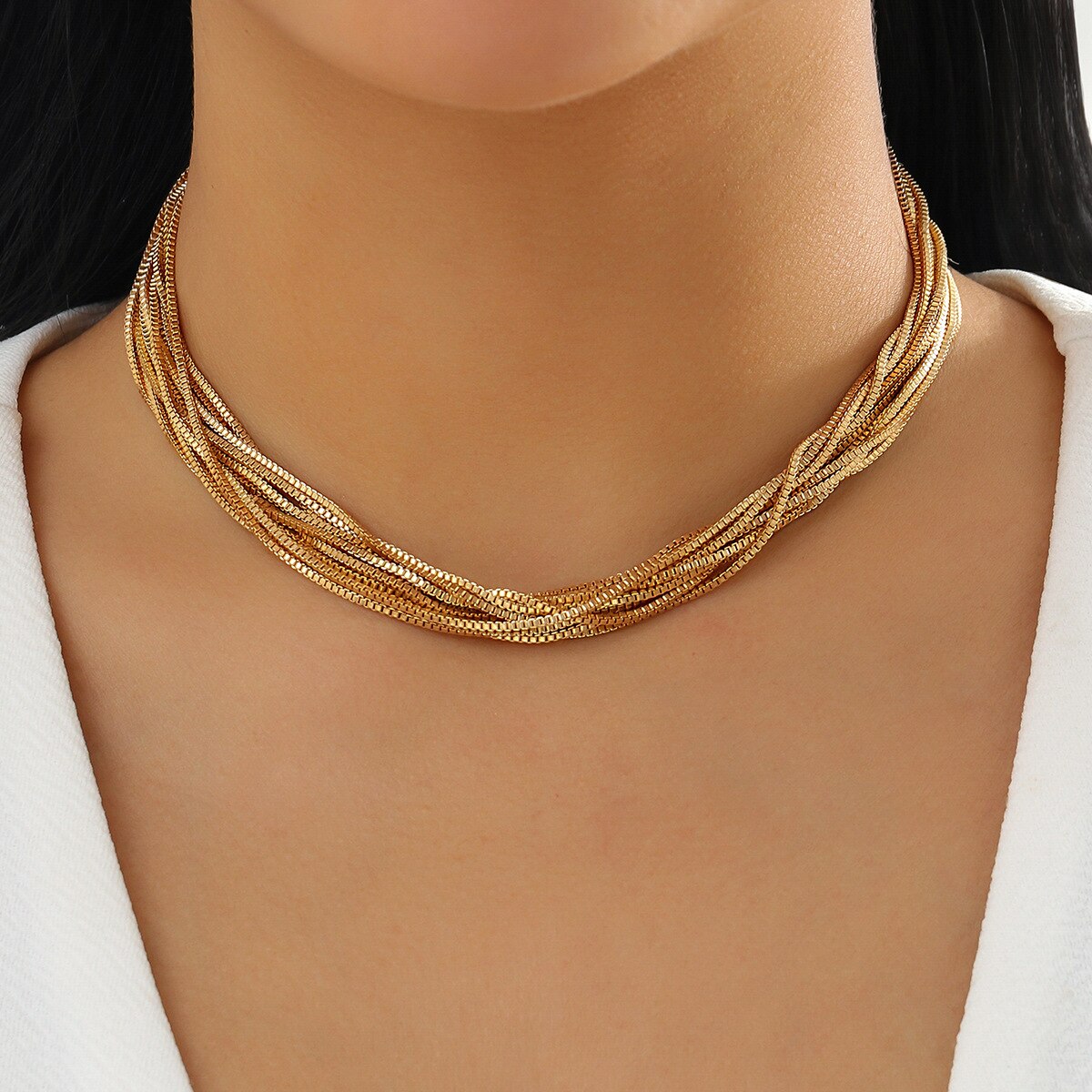 Lucia Gole: Multilayer Charm Thin Chain Choker Necklace - Lucia Gole