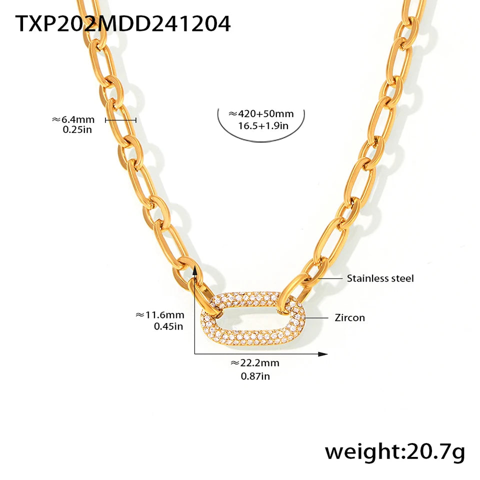 Lucia Gole  Gold Plated Hip-Hop Chain Set – Stainless Steel Necklace & Bracelet with Zircon Pendant