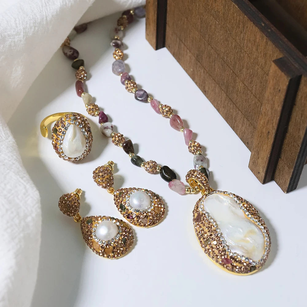 Lucia Gole - Baroque Shaped Jewelry Set (Necklace, Earrings, & Ring)