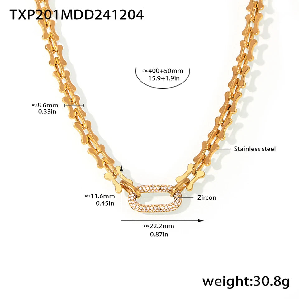 Lucia Gole  Gold Plated Hip-Hop Chain Set – Stainless Steel Necklace & Bracelet with Zircon Pendant