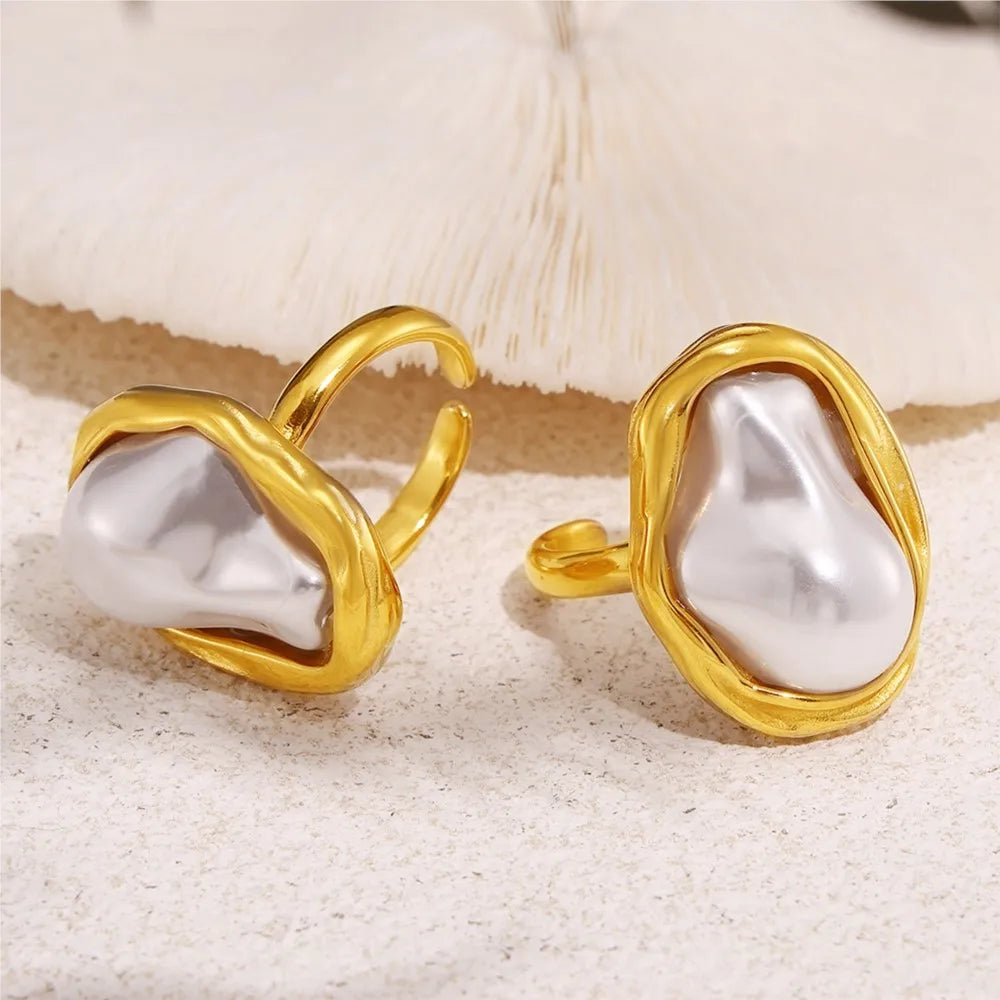 Lucia Gole - Baroque Pearl Stainless Steel Rings