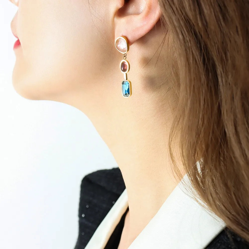 Lucia Gole - Multi Shape And Color Glass Stone Crystal Dangle Earrings