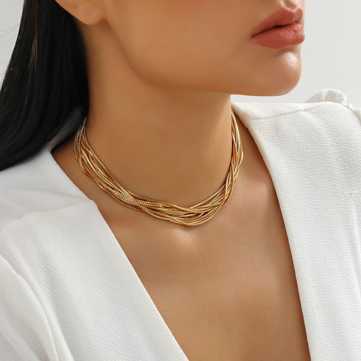 Lucia Gole: Multilayer Charm Thin Chain Choker Necklace - Lucia Gole