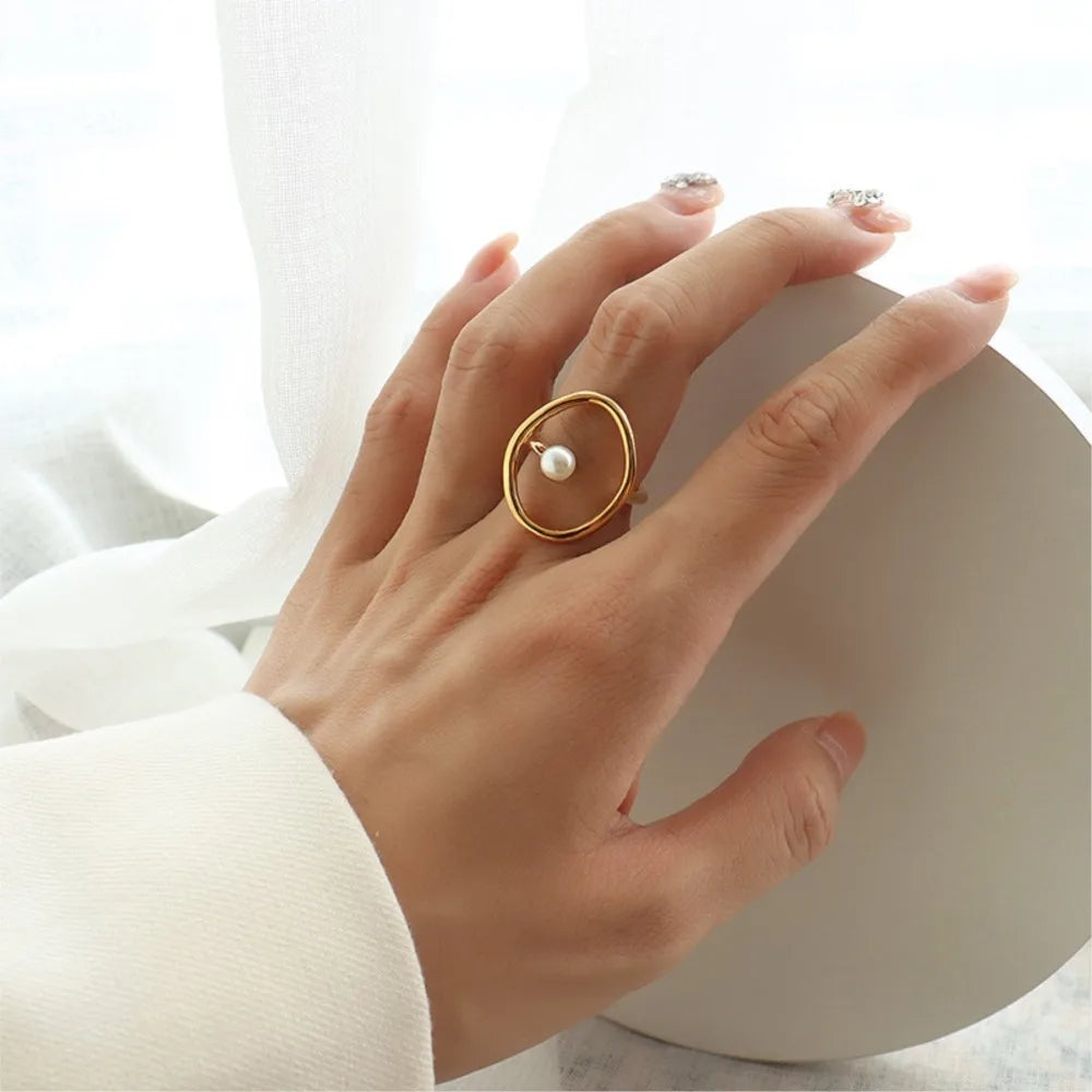 Lucia Gole Gold Oval Pearl Statement Ring