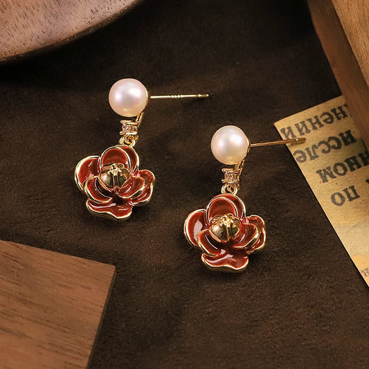 Lucia Gole - Red Flower Pearl Earrings