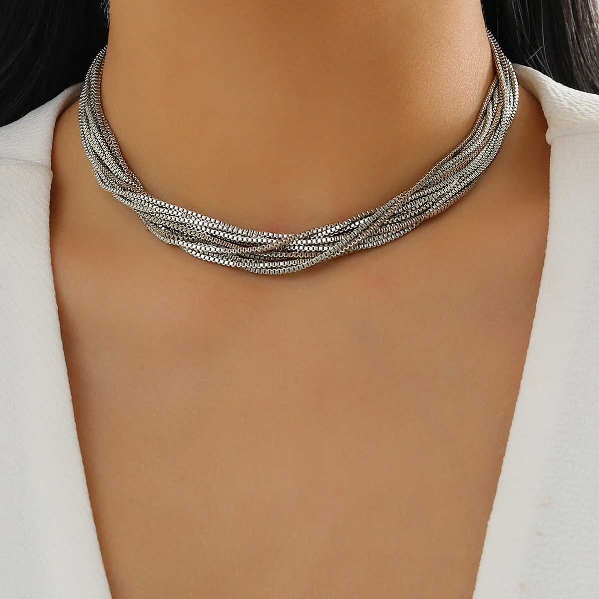 Lucia Gole: Multilayer Charm Thin Chain Choker Necklace - Lucia Gole