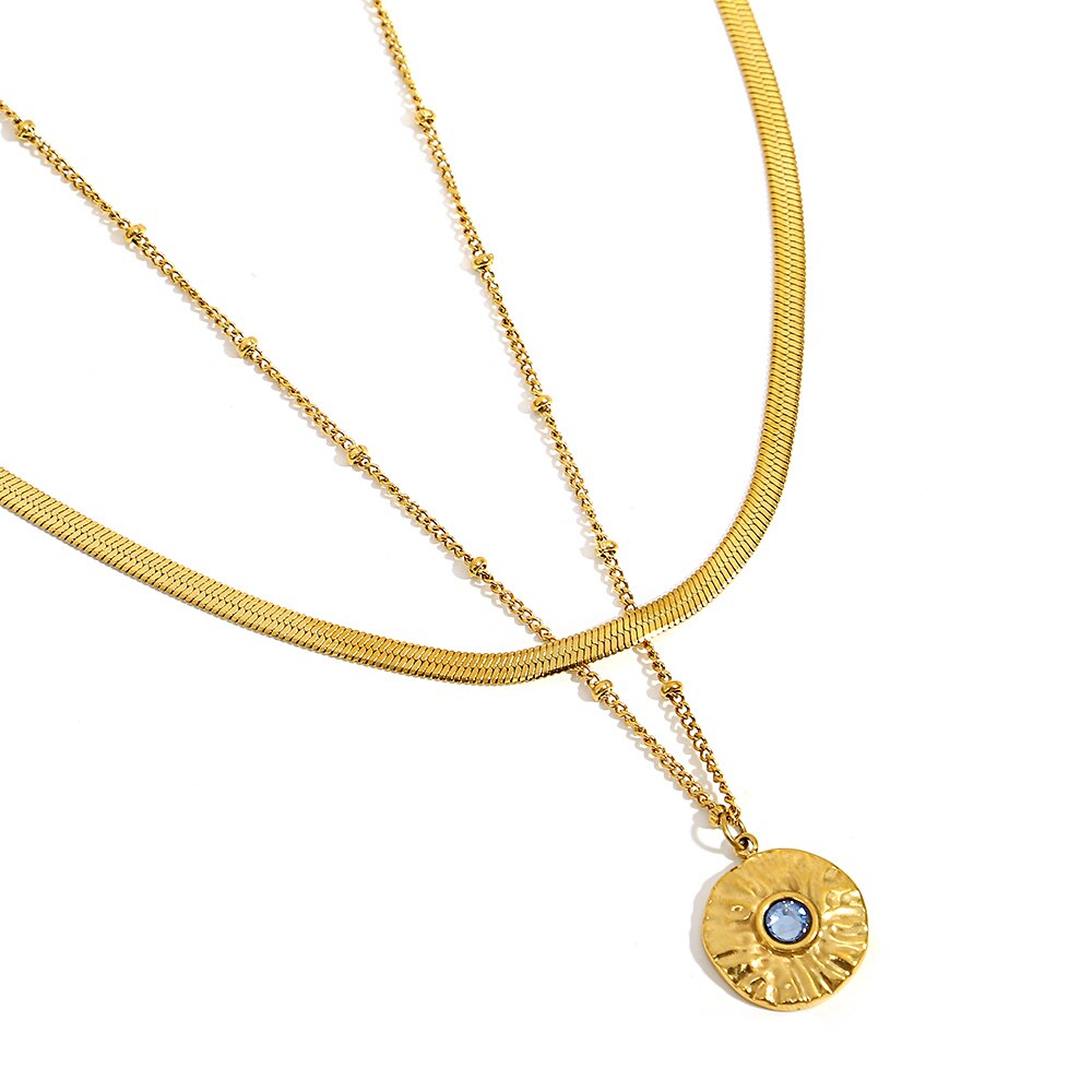 Lucia Gole: Gold Color Zircon Round Pendant Choker Necklace - Lucia Gole