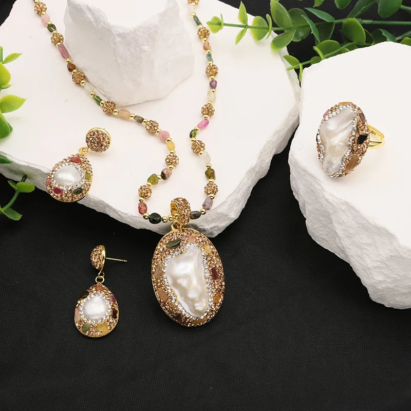 Lucia Gole - Baroque Shaped Jewelry Set (Necklace, Earrings, & Ring)