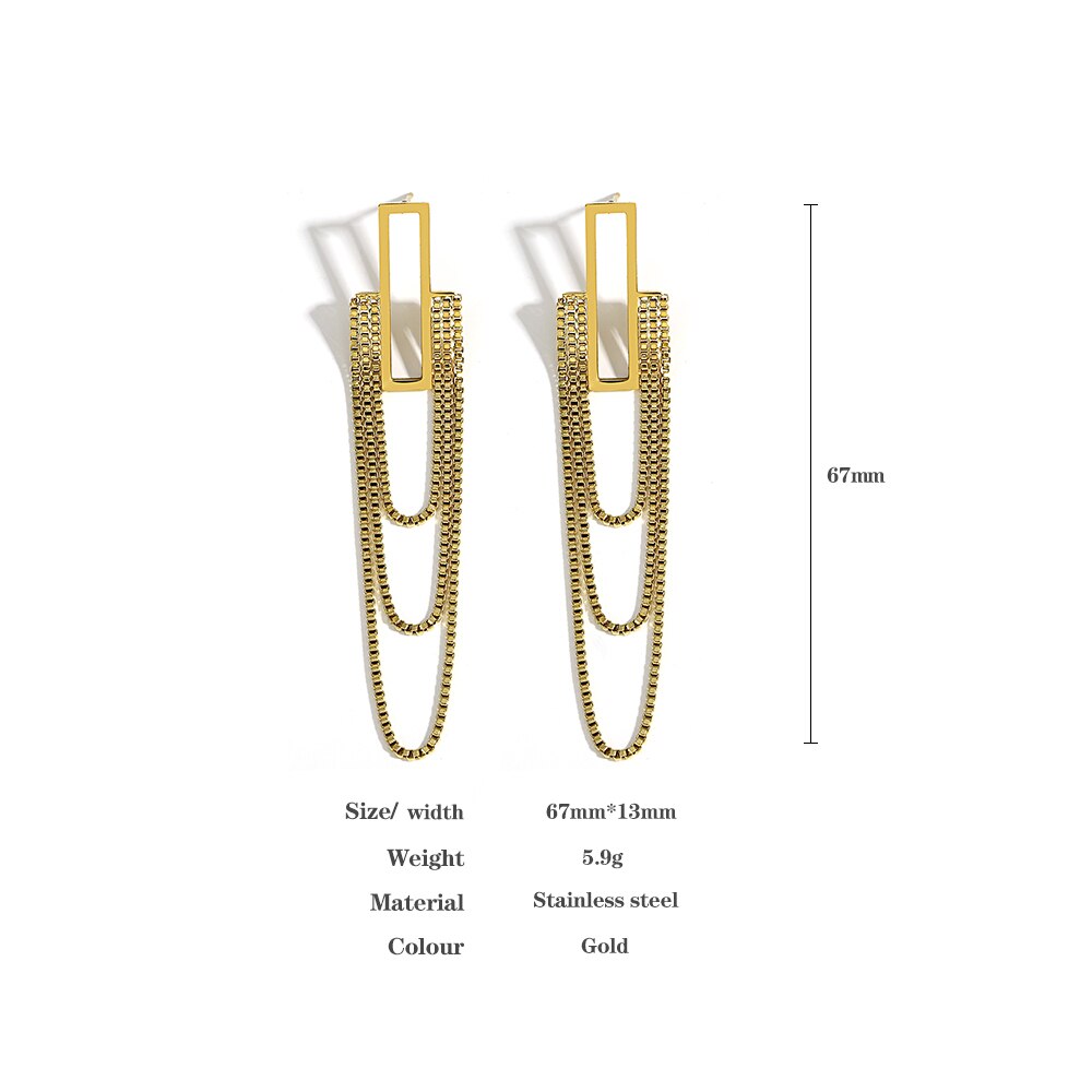 Lucia Gole Long Tassel Gold Color Rectangle Hanging Drop Earrings - Lucia Gole