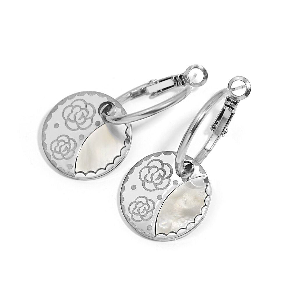 Lucia Gole: Exquisite Shell Flower Geometric Hoop Earrings - Lucia Gole